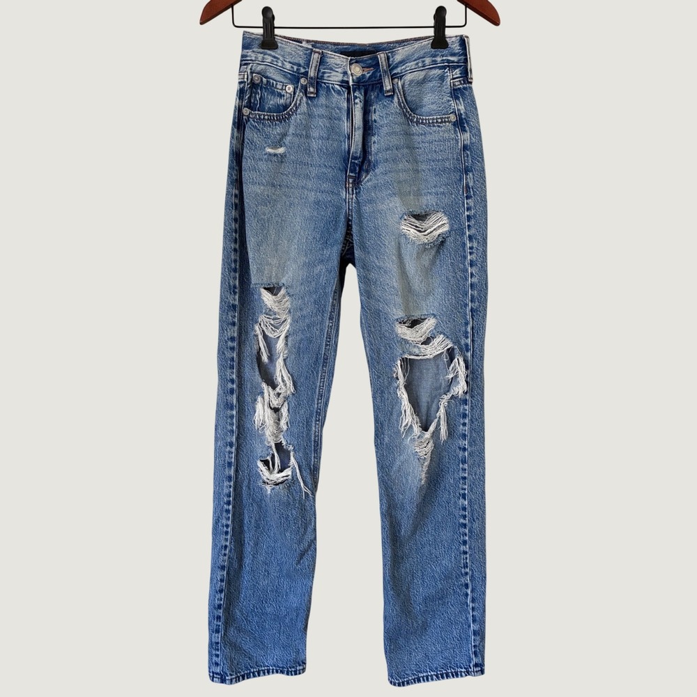 Aeropostale High Rise Baggy Distressed‎ Ripped Jeans Medium Wash Womens 00 Reg